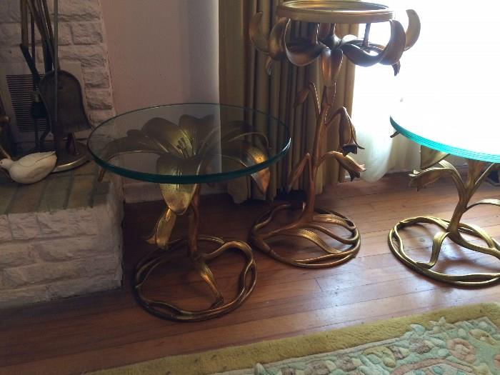Vintage Metal Tables and Stand with Flowers