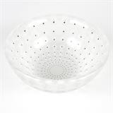 1012  A Lalique frosted art glass ''Nemours'' bowl
20th century, signed ''Lalique / France'', the circular bowl cut to exterior with tapering rows of black-centered flowers, 4'' H x 10'' Dia., est: $400/600

Provenance: Private Collection, Pasadena, CA.  Condition: Overall good condition. General marks, scratches, and light rubbing commensurate with age. One .25''-long surface scratch to outer rim.  Your bid indicates acceptance of our Conditions of Sale.  AS-IS.  ALL SALES FINAL