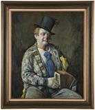 1036  Emil J. Kosa Jr (1903-1968 Los Angeles, CA)
Portrait of a clown, signed lower right: Emil Kosa Jr, oil on masonite, 36'' H x 30'' W, est: $1000/2000

Provenance: Private Collection, Huntington Beach, CA.  Condition: Visual: Generally good condition.  Blacklight: No evidence of restoration under blacklight.  Your bid indicates acceptance of our Conditions of Sale.  AS-IS.  ALL SALES FINAL