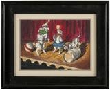 1038  Lee Everett Blair AWS (1911-1993 Los Angeles, CA)
Circus dogs, signed faintly lower right: Lee Blair, mixed media on board under glass, sight size: 10.25'' H x 14.5'' W, est: $300/500

Provenance: Private Collection, Los Angeles, CA.  Condition: Visual: Generally good condition. The board is mounted to the recto mat with archival and masking tape.    Your bid indicates acceptance of our Conditions of Sale.  AS-IS.  ALL SALES FINAL