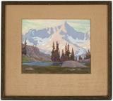 1063  Leland S. Curtis (1897-1989 Carson City, NV)
''The Black Kaweah'', signed in graphite lower right: Leland S. Curtis, signed again, titled, inscribed with address and numbered verso: #7, oil on board, board size: 5.5'' H x 6.75'' W, est: $600/900

Note: Sight size: 5'' H x 6'' W.  Provenance: Private Collection, Apple Valley, CA.  Condition: Visual: Generally good condition. The board is glued to the recto mat.    Your bid indicates acceptance of our Conditions of Sale.  AS-IS.  ALL SALES FINAL