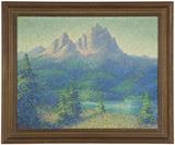 1062  Gary Sheahan (1893-1978 Chicago, IL)
Tetons, signed and dated lower left: Gary '30, signed again and titled verso, oil on canvas, 24'' H x 30'' W, est: $1000/2000

Provenance: Private Collection, Tustin, CA.  Condition: Visual: Generally good condition. A small area of damage to the canvas with minor paint loss upper left. Damage to the back of the canvas left center resulting in minor paint loss. A few lines of vertical craquelure upper center.  Blacklight: No evidence of restoration under blacklight.  Your bid indicates acceptance of our Conditions of Sale.  AS-IS.  ALL SALES FINAL