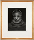 1080  Yousuf Karsh (1908-2002 Canadian)
''Ernest Hemingway'', signed in ink on the mount lower left: Karsh, artist's studio stamp on the mounting board and titled and dated in pencil: 1957, numbered on the board backing: 12132, gelatin silver print on paper under glass, paper size: 19.75'' H x 15.75'' W, est: $5000/7000

Literature: Y. Karsh, ''Karsh Portraits'', New York, NY, 1976, cover, another example illustrated.  Note: Printed later.  Provenance: sale, Swann Galleries, New York, NY, 22 April 1994, lot 417 ($1,955); acquired by the present owner from the above, Private Collection, Los Angeles, CA.  Condition: Visual: Generally good condition. A tiny bend in the extreme lower left corner. Photograph mounted as stated.    Your bid indicates acceptance of our Conditions of Sale.  AS-IS.  ALL SALES FINAL