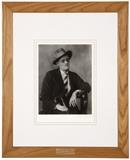 1083  Berenice Abbott (1898-1991 Abbott, ME)
''James Joyce'', Seated portrait, 1928; likely a later impression, signed in pencil on the mount lower right: Berenice Abbott, with the artist's Maine studio stamp on the mounting board, gelatin silver print on paper under glass, paper size: 9.375'' H x 7.125'' W, est: $1500/2000

Provenance: Private Collection, Los Angeles, CA.  Condition: Visual: Generally good condition. Photograph mounted as stated. The edges with scattered tiny edge nibbles.    Your bid indicates acceptance of our Conditions of Sale.  AS-IS.  ALL SALES FINAL