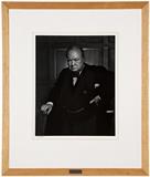 1128  Yousuf Karsh (1908-2002 Canadian)
''Winston Churchill'', signed in ink on the mount lower left: Karsh, artist's studio stamp on the mounting board and titled and dated in pencil: 1941, gelatin silver print on paper under glass, paper size: 19.75'' H x 15.75'' W, est: $8000/12,000

Provenance: Private Collection, Los Angeles, CA.  Condition: Visual: Generally good condition. Photograph mounted as stated and mounting board tipped into a second mat.    Your bid indicates acceptance of our Conditions of Sale.  AS-IS.  ALL SALES FINAL