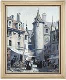 1173  Richard Whorf (1906-1966 Los Angeles, CA)
French market with figures, signed lower right: Richard Whorf, gouache on board, 28'' H x 22.25'' W, est: $400/600

Provenance: Private Collection, Simi Valley, CA.  Condition: Visual: Generally good condition. Minor frame abrasion.    Your bid indicates acceptance of our Conditions of Sale.  AS-IS.  ALL SALES FINAL