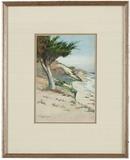 1196  William Seltzer Rice (1873-1963 Oakland, CA)
''A Monterey Cypress, Laguna Cal.'', signed lower left: W.S. Rice, titled and inscribed with artist's address verso, watercolor on paper under glass, paper size: 10'' H x 7'' W, est: $500/700

Note: Sight size: 9.75'' H x 6.5'' W.  Provenance: Private Collection, Pasadena, CA.  Condition: Visual: Generally good condition. Mat burn along the edges. A few spots of foxing scattered throughout. Hinged to the back mat with archival tape in the corners and upper center. The recto and back mat are hinged together with archival tape along the left edge.    Your bid indicates acceptance of our Conditions of Sale.  AS-IS.  ALL SALES FINAL