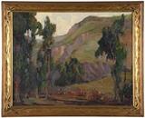 1195  Nell Walker Warner (1891-1970 Carmel, CA)
Eucalyptus landscape, signed lower right: Nell Walker Warner, oil on canvas, 22'' H x 28'' W, est: $1200/1800

Exhibited: Pasadena Heritage Blinn House Exhibit, Pasadena, CA, ''Early California Impressionist & Post Impressionist Paintings'', 1-2 November 1996.  Provenance: Estate, Anacortes, WA.  Condition: Visual: Generally good condition. A small tear in the canvas left center with a .75'' x .5'' area of paint loss. Stretcher bar crease along the upper edge. Craquelure in some of the lighter pigments.Blacklight: No evidence of restoration under blacklight.  Your bid indicates acceptance of our Conditions of Sale.  AS-IS.  ALL SALES FINAL