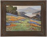 1199  Arthur W. Best (1859-1935 San Francisco, CA)
California wildflower landscape, signed lower left: A.W. Best, oil on photographic print under glass, paper size: 10'' H x 13.5'' W, est: $800/1200

Provenance: Private Collection, Altadena, CA.  Condition: Visual: Generally good condition. A partial secondary signature in graphite under the painted signature lower left.    Your bid indicates acceptance of our Conditions of Sale.  AS-IS.  ALL SALES FINAL