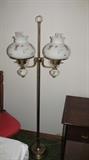 NICE BRASS POLE LAMP W/DOUBLE GLASS SHADES