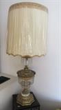 PAIR OF LARGE PRISM BRASS & MARBLE LAMPS