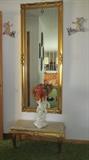 GOLD FULL LENGTH HALL MIRROR WITH MARBLE TABLE