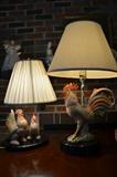 Rooster and chicken lamps.