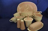 Harkerware Cameo "Springtime" pattern 31 pieces including covered butter dish, salt, pepper, creamer, sugar and a large platter also pictured separately. This is dishwasher and oven safe.