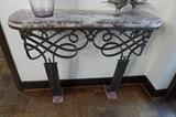 French Art Moderne wrought-iron marble topped console table attributed to Gilbert Poillerat