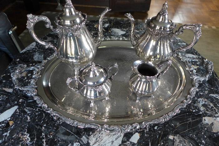 5-pc. silverplated coffee & tea service by Wallace, "Baroque" pattern