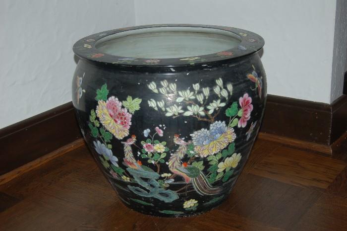 Chinese Famille Noir  enameled porcelain fish bowl