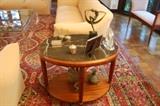 Mahogany circular side table with marble top