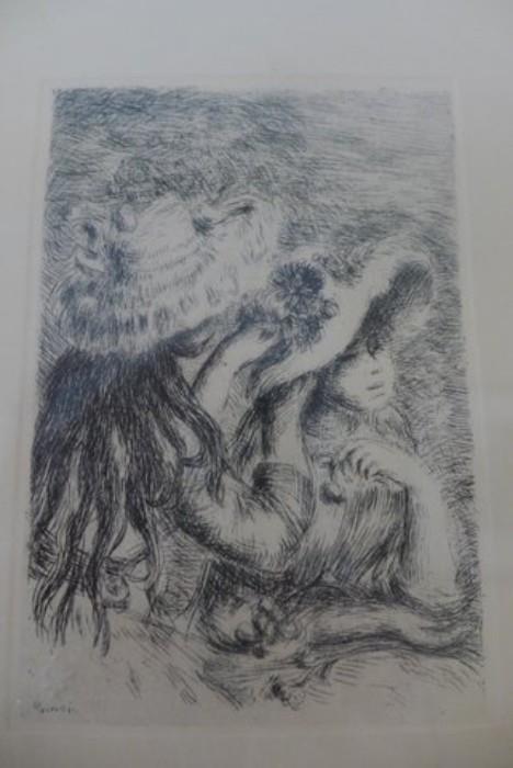 Etching on paper, Le Chapeau Epingle by Pierre-Auguste Renoir (French, 1841-1919), 1894, signed Renoir in the plate lower left, 4-1/2" x 3-1/4"