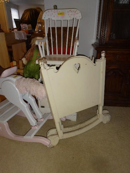 baby bed, rocking horse, child rocking chair, doll house