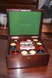 Vintage poker chip set in mahogany box
