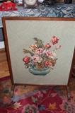 Needlepoint fire screen