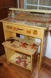 Wonderful vintage folk art child's desk -- all hand painted, depicting Native Americans....Mexican children....a whole scenic work over the entire desk and bench!