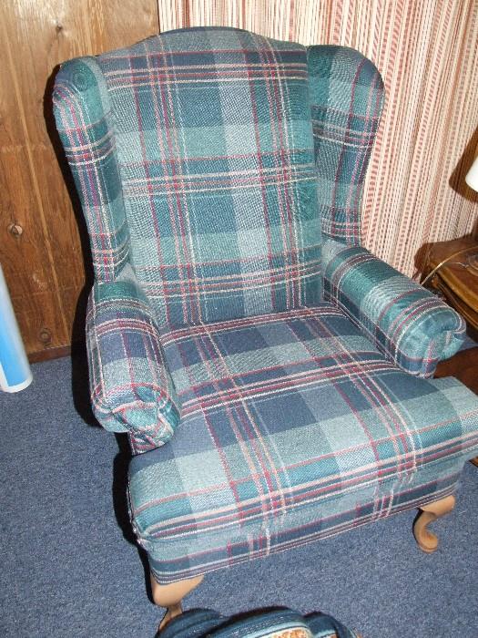 PLAIS FABRIC WING BACK CHAIR. MATCHING LOVESEAT IN NEXT PIC