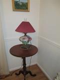 Occasional table and hand painted lamp