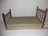 Vintage Wooden Doll bed-original fabric mattress.  