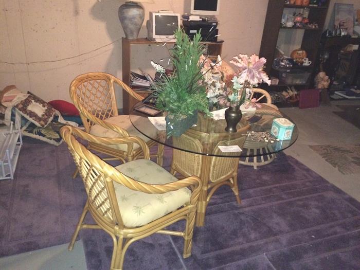 Rattan Table and 2 Chairs, Swivel Rocker