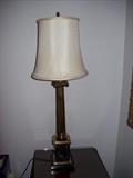 Pair of vintage stifle lamps marble base silk shades