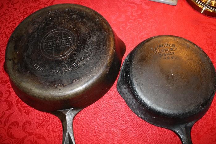 Two old cast iron pans. Griswold and Wagner Ware