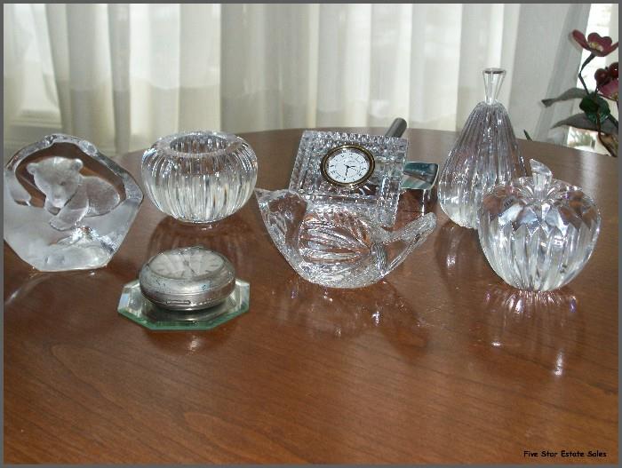 A few of many crystal pieces: Waterford, Lalique, Ainsley....
