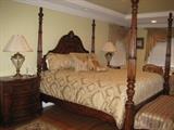 Wood-carved Bernhardt Four-Poster King Bed and Bedside Chests