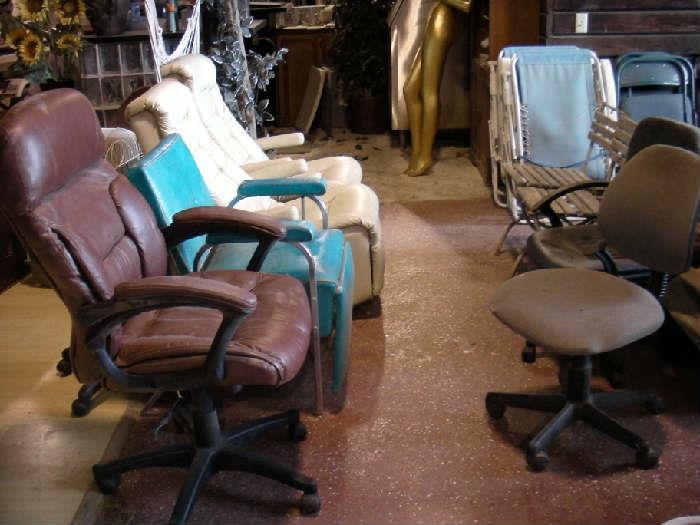 Office chairs, blue spa chair, white spa recliner/rockers