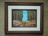 OIL PAINTING
Artist: Eugene Schmidt; Image: path through birches
Dimensions: site: 5" x 7"  frame: 9" x 11"