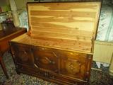VINTAGE BLANKET CHEST
cedar lined wood chest with copper hinges by Ferguson Brothers of Hoboken NJ
