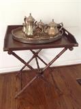 Kindel tea tray and stand with Gorham and Sheffield quality silverplate