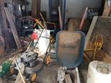Mower, wheel barrow, etc