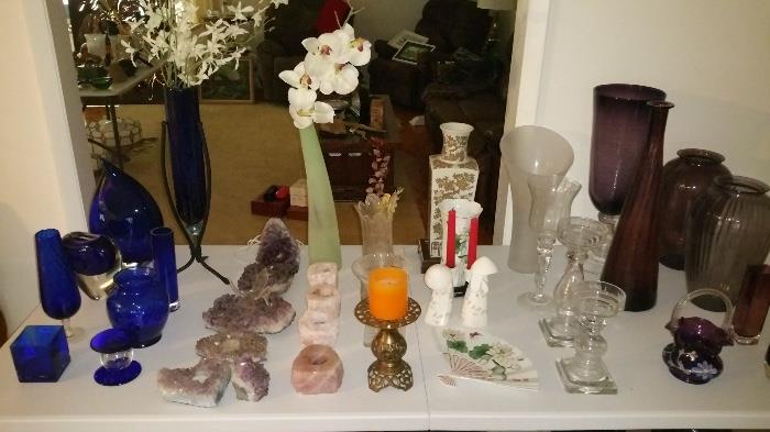 Cobalt Blue Glass, Amethyst Glass, Amethyst Minerals, Onyx, vases and more