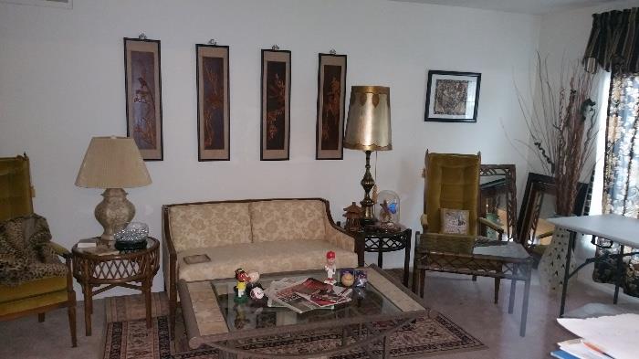 Notice Rug is rolled up behind Loveseat, it is much larger than appears in picture
