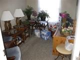Various tables, chairs, lamps plants etc