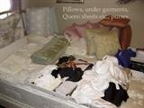 Pillow, under garments, Queen sheets, purses etc