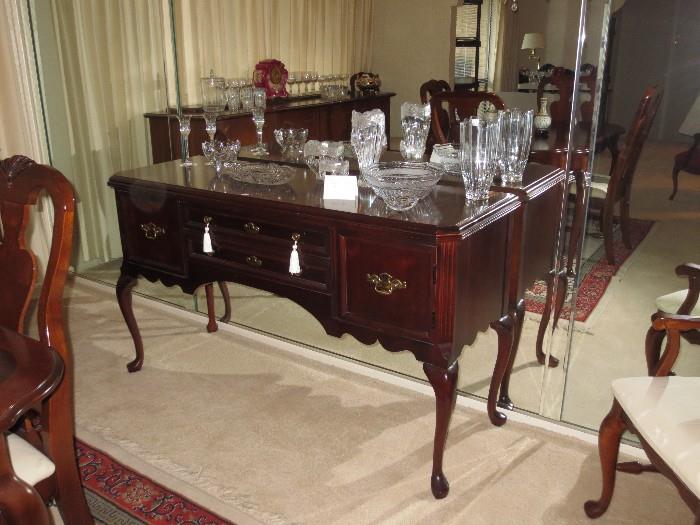Queen Anne style server, assorted crystal