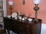 Antique Buffet with Banquet Lamps