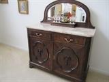  VERY NICE ANTIQUE OAK BUFFET WITH MARBLE TOP AND MIRROR 