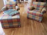 PLAID CHAIRS WITH ONE OTTOMAN