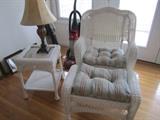 WICKER CHAIR WITH OTTOMAN AND SIDE TABLE