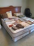 OAK KING SIZE BED, LINENS, OFFICE CHAIR